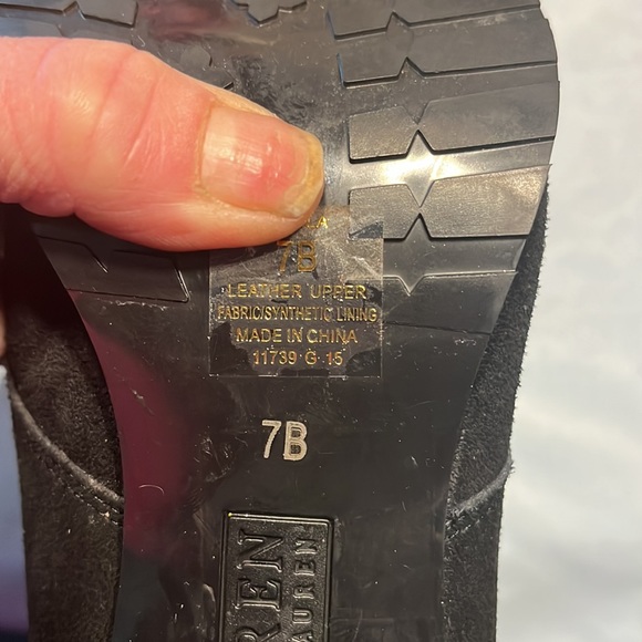 Lauren Ralph Lauren | Black suede booties w/ leather edge and tassel ties - Picture 6 of 8